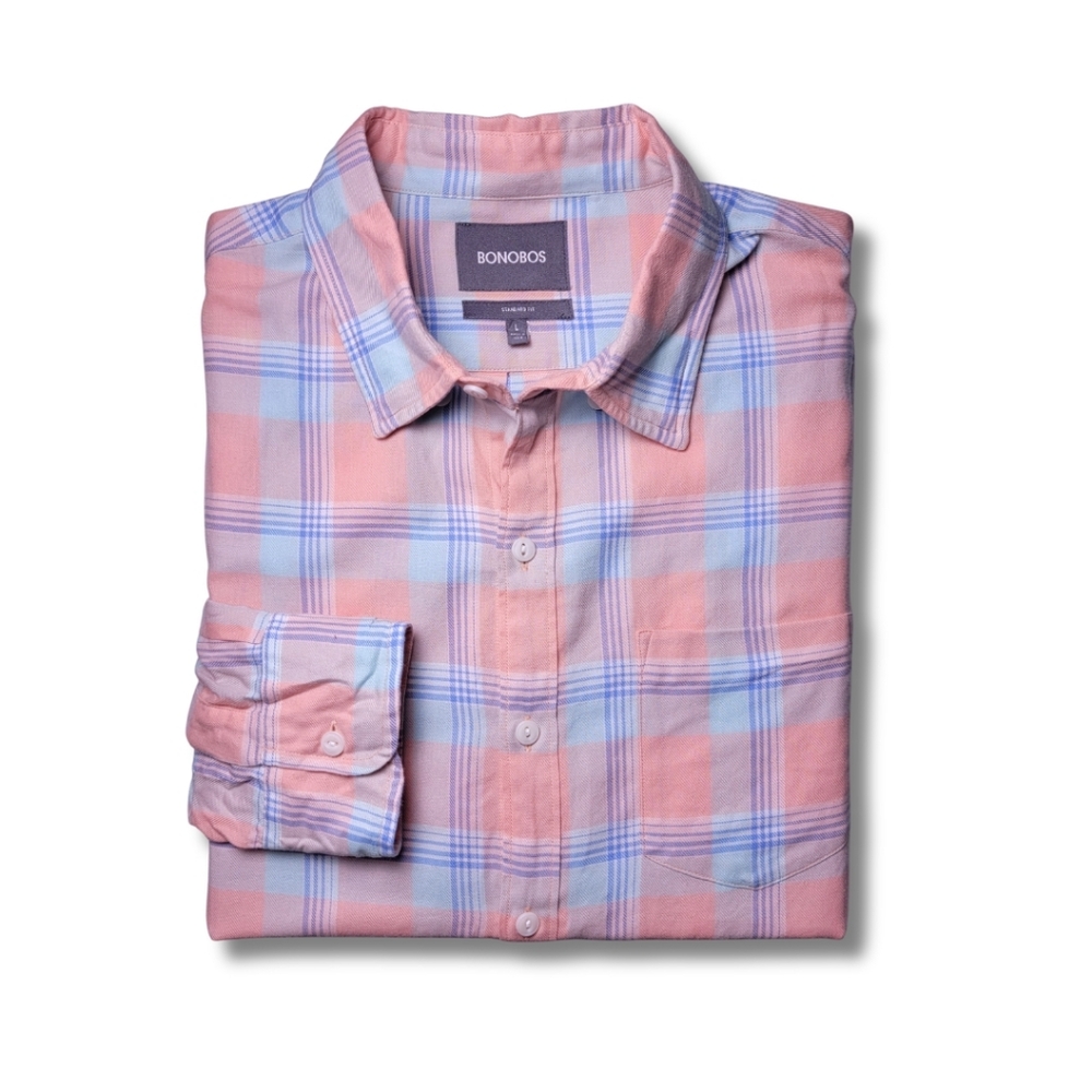Bonobos Pink Plaid Button-Down Shirt L